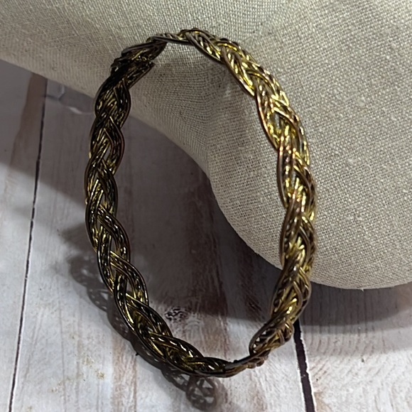 Copper and Gold Toned Braided Bangle Bracelet - Picture 2 of 5